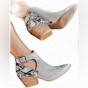 Suede and snake skin booties